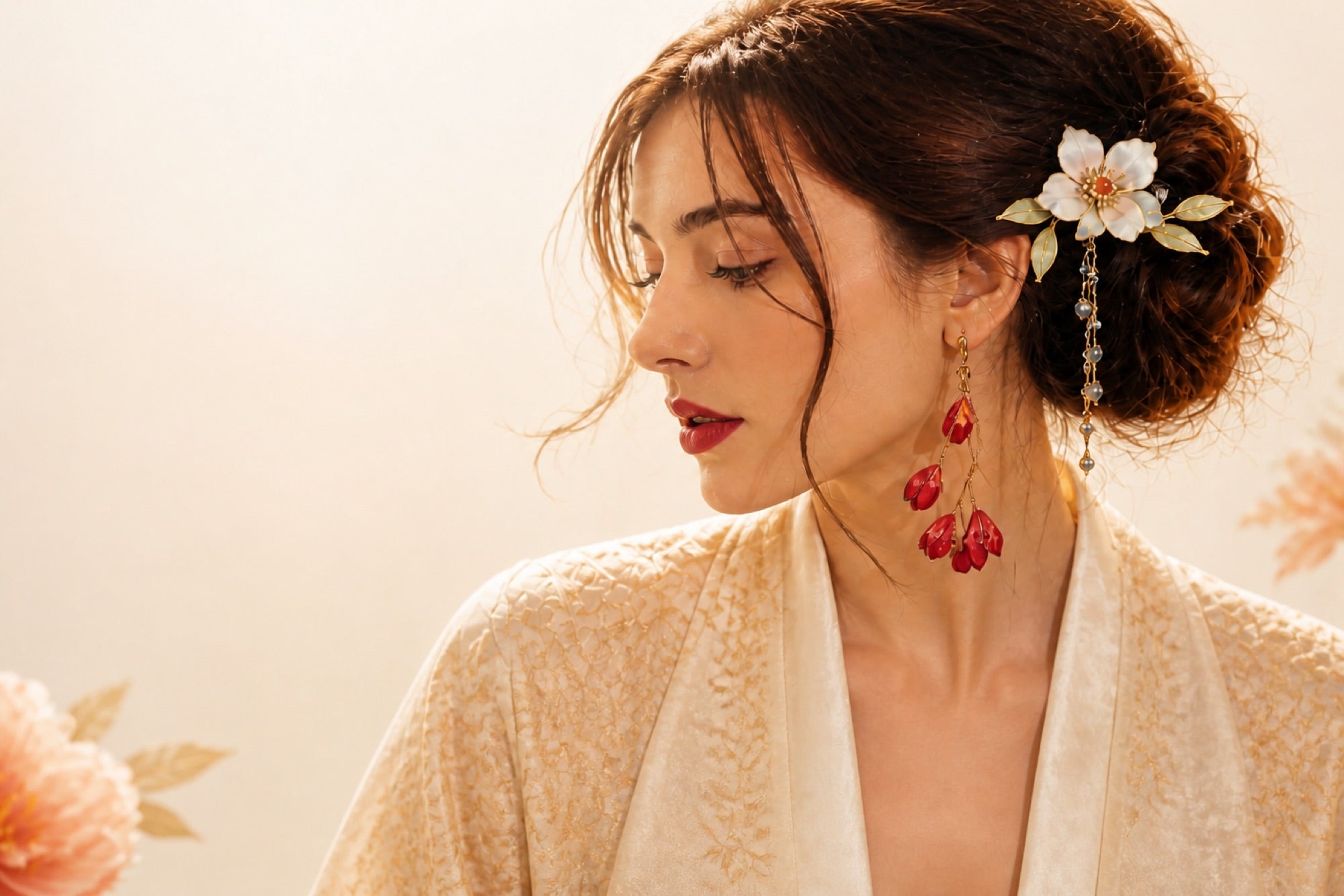 HUAVELLE new jewelry collection worn by a model in warm natural light