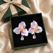 Blush blue iris Ronghua zircon earrings in a green gift box